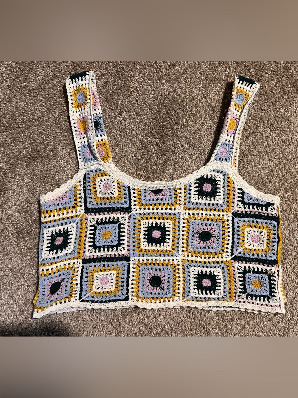 Crochet Square Tank Top Pastel Boho Festival Knit Cami Small/Medium